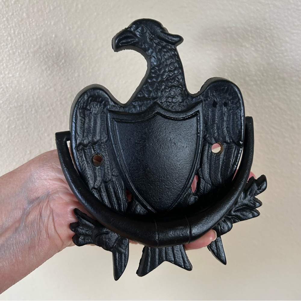 Cast Iron Federal-Style Eagle Door Knocker, Functional Hinge.